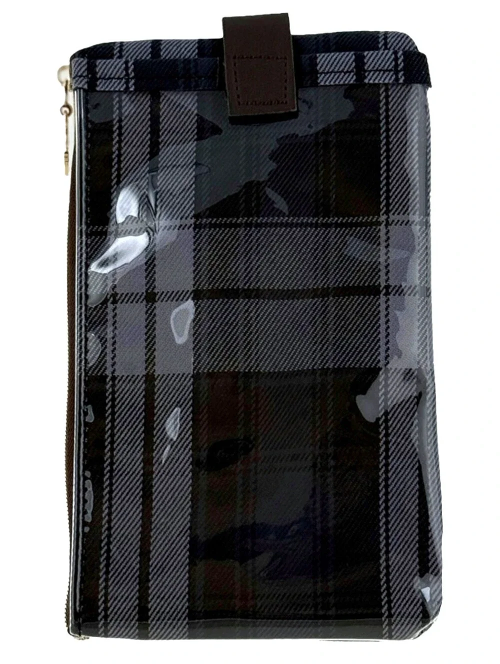 Waterproof Gray Plaid Phone Case Pouch W/ Neck Strap